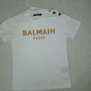 Balmain Paris Kids White T-Shirt with Gold Logo